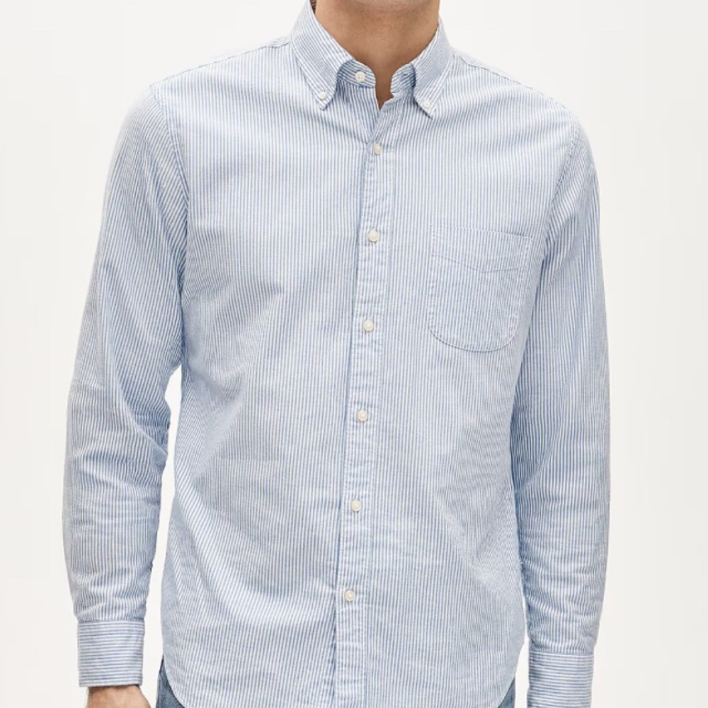 J. Crew Men's Light Blue Pinstripe Button-Down Shirt‎ Organic Cotton Size L